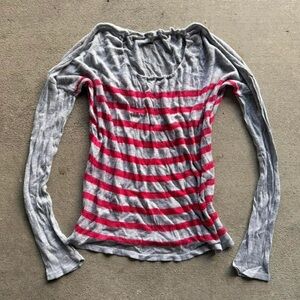 Stylish Gray and Pink Striped Long Sleeve Tee
